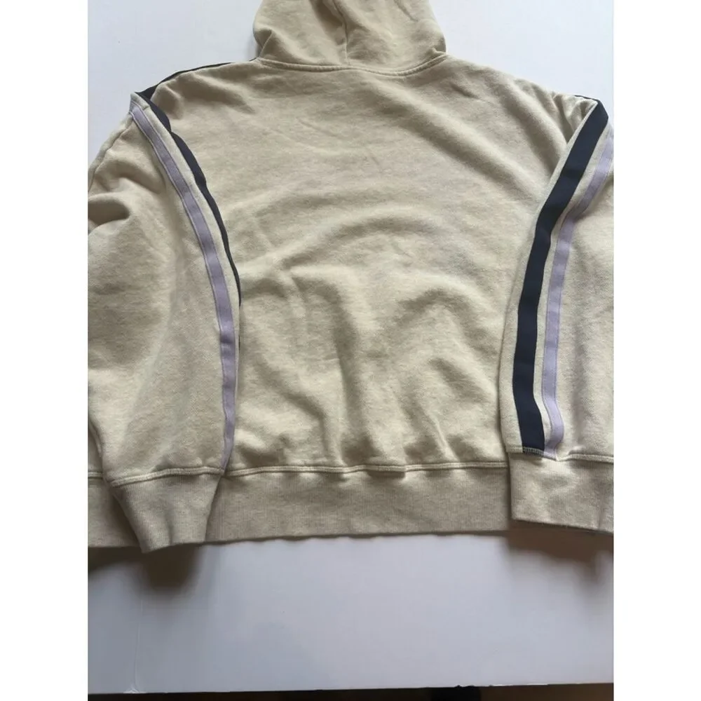 PINK Women's Cream Hoodie Sweatshirt w/ Navy & Lavender Stripe Pullover Size XL
